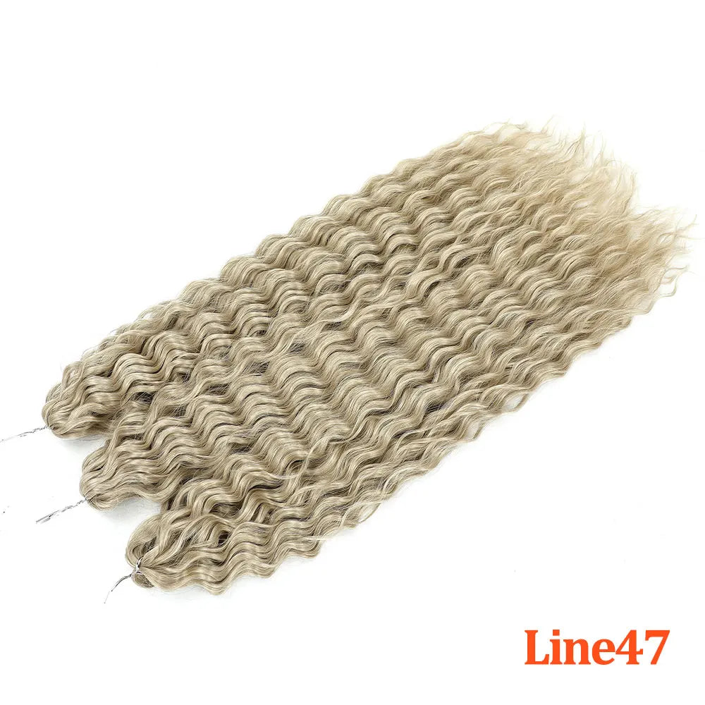 Synthetic curl crochet hair extension, light blonde ombre, water-wave curls