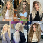 22-inch curl crochet hair extension with light blonde ombre, water-wave curls on model
