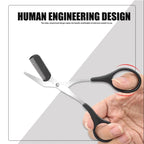 Eyebrow scissors with comb, black handle and comb attachment with metal blades