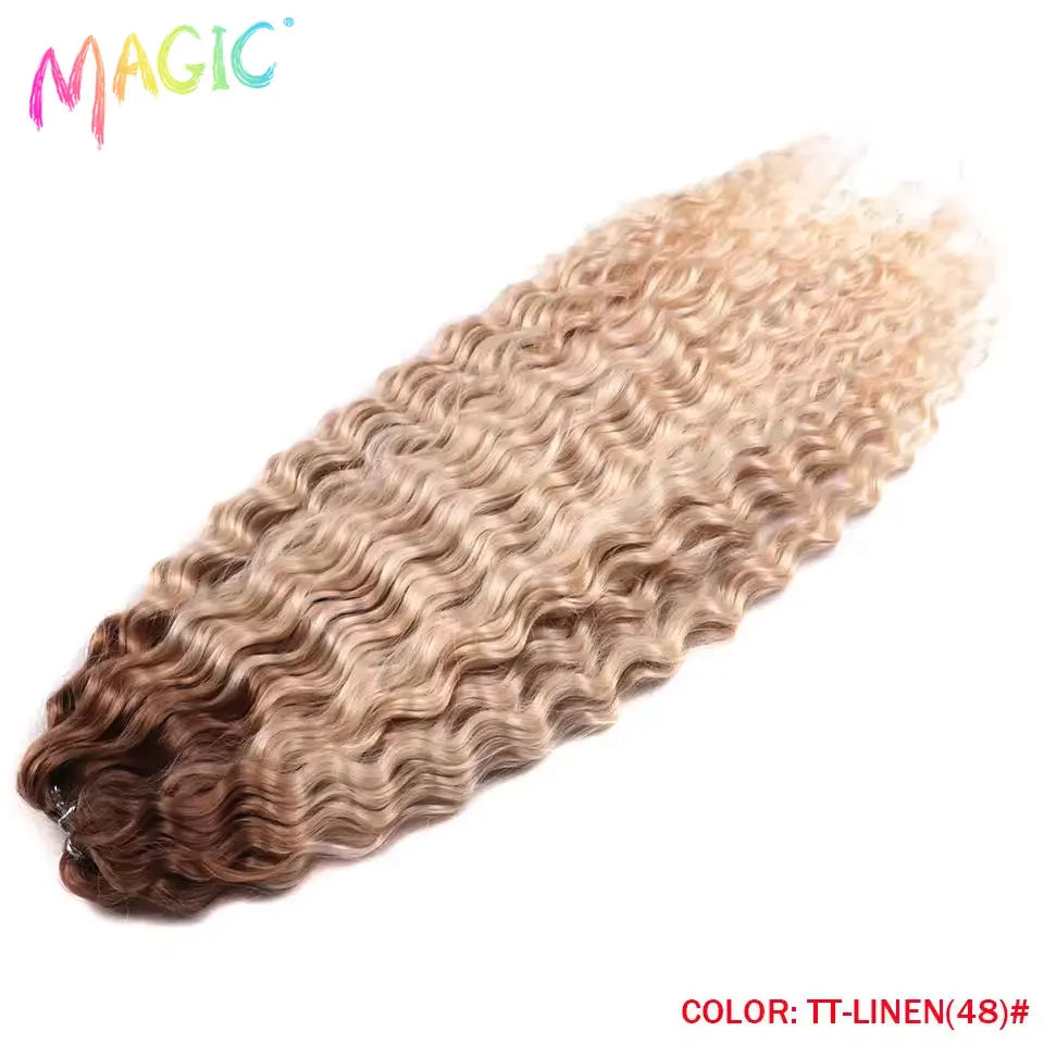 Synthetic ombre curl crochet braids, wavy texture in light beige with darker brown ends