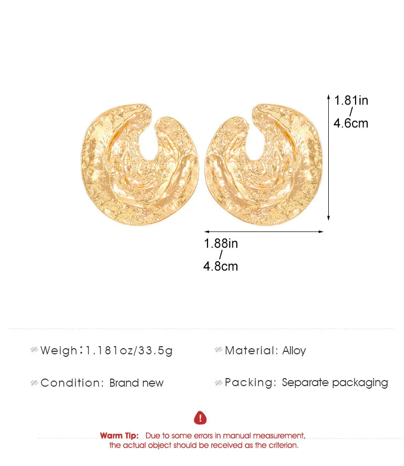 Gold heart oval wrinkled drop earrings, pair with textured swirl detail