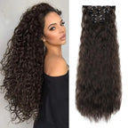 Black curly clip-in hair extension weft with metal clips, long length
