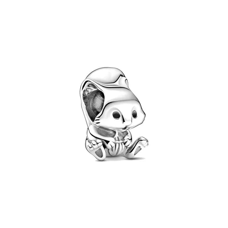 Sterling silver elephant charm pendant with trunk and detailed face