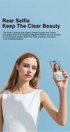 Mini magnetic selfie monitor screen shown next to a phone for selfie preview