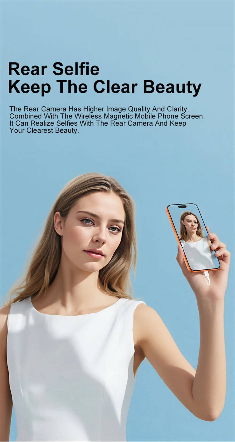 Mini magnetic selfie monitor screen shown next to a phone for selfie preview