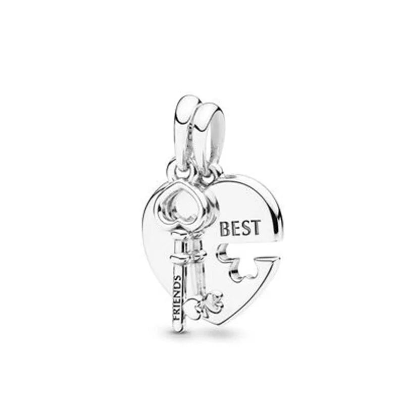Sterling silver charm bead shaped like a heart with “BEST” engraving and dangling hook
