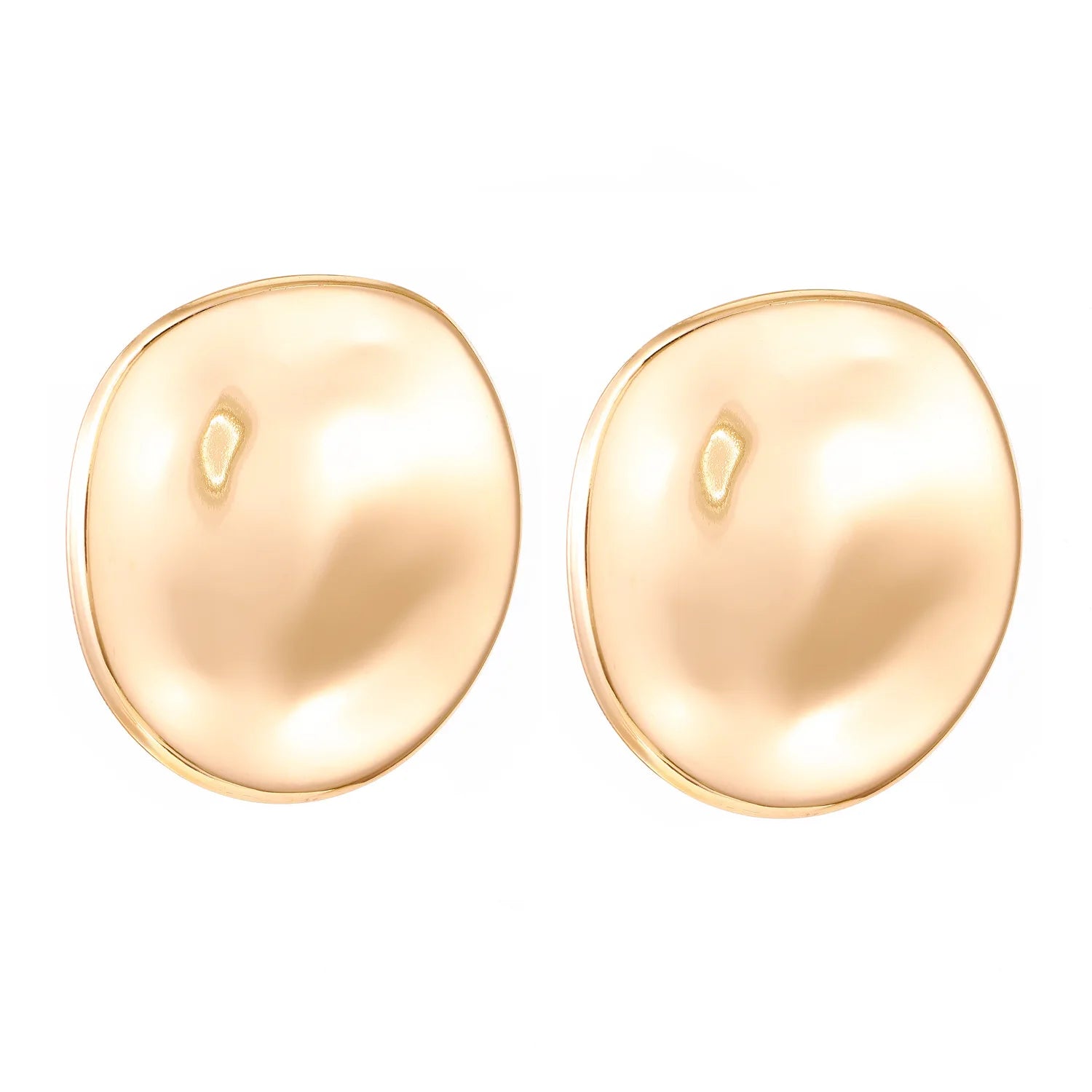 Textured gold round stud earrings with smooth curved hammered surface