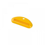 Yellow toothpaste tube squeezer dispenser with slotted metal insert and hanging hole
