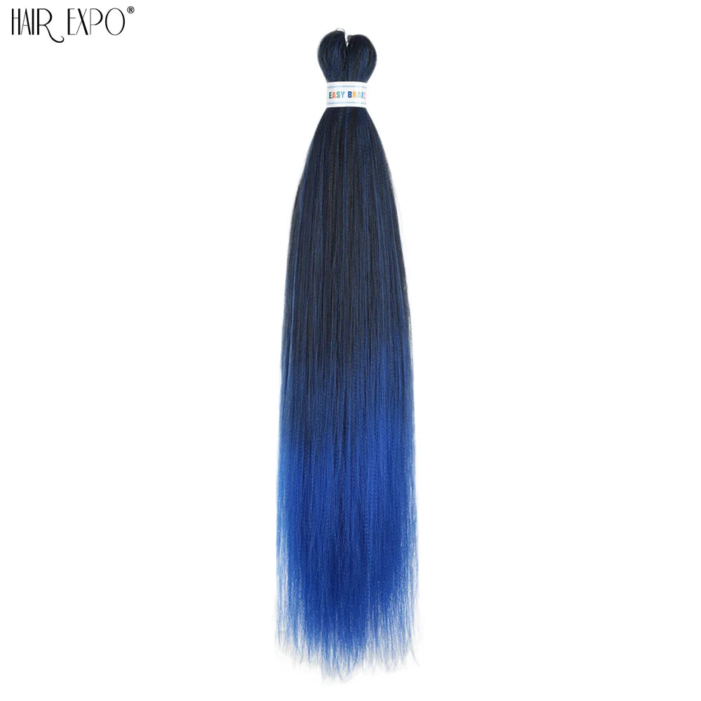 Pre-stretched braiding hair extension bundle, dark navy to bright blue ombre