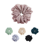 Oversized chiffon scrunchie in mauve shown with other colors: green, beige, blue, black