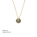 Gold-tone chain necklace with colorful painted flower round pendant