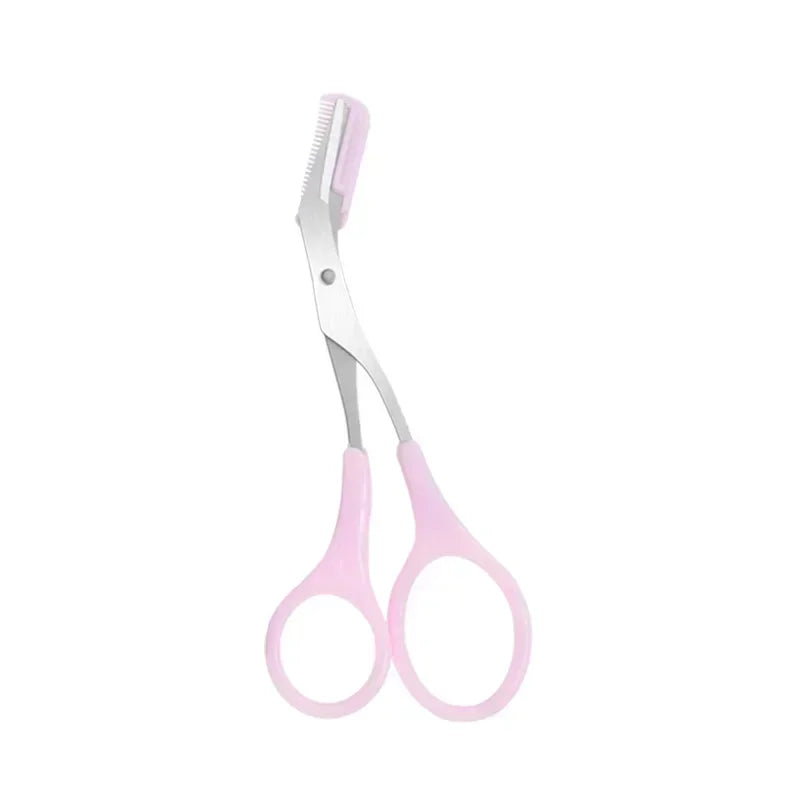 Eyebrow scissors with comb, light pink handle and comb