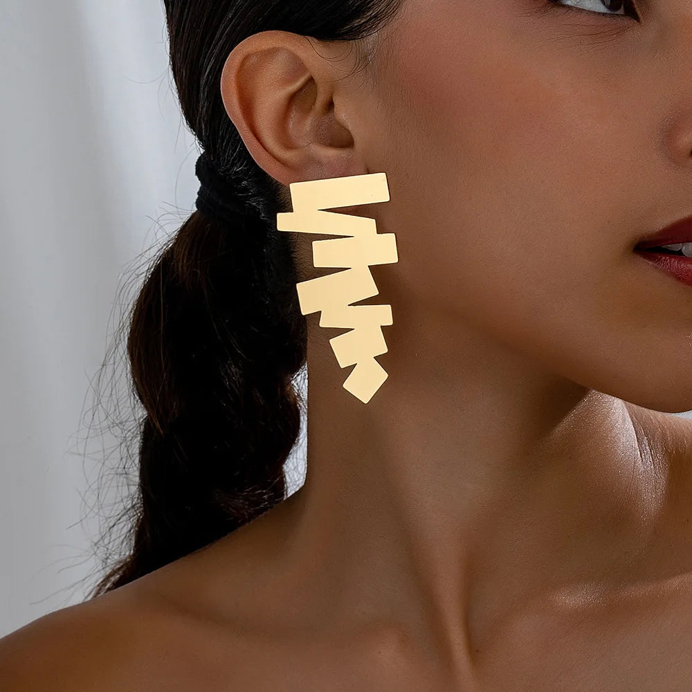 Geometric irregular stud earrings, gold-tone zigzag shapes