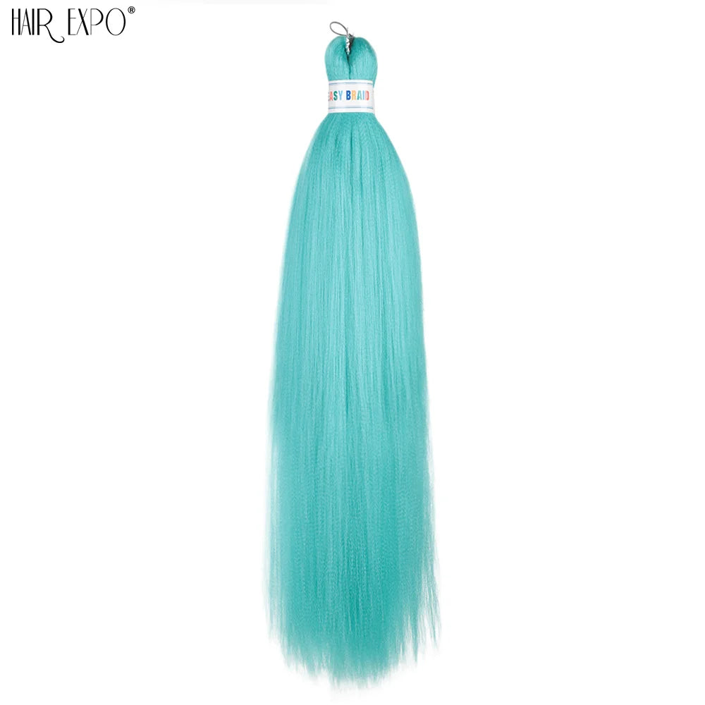 Synthetic hair extension bundle in light teal straight braiding strands