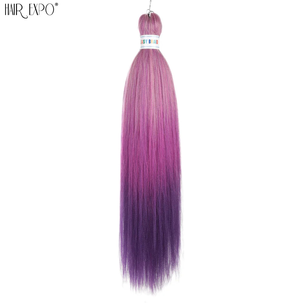 Pre-stretched braiding hair extension bundle, purple ombre to pale lavender