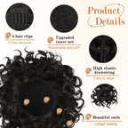 Curly bun hair piece with 4 hair clips and elastic drawstring, dark curls