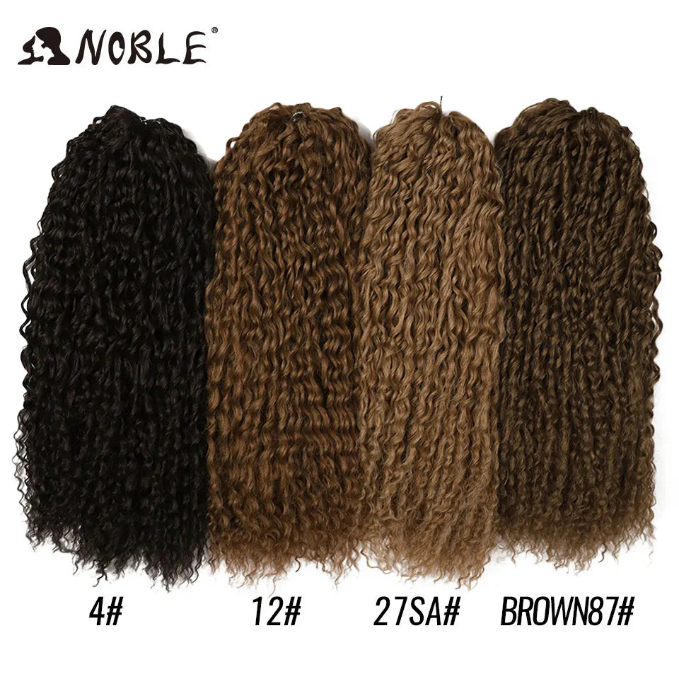 Set of water-wave crochet braid bundles: black, brown, tan, and dark olive-brown