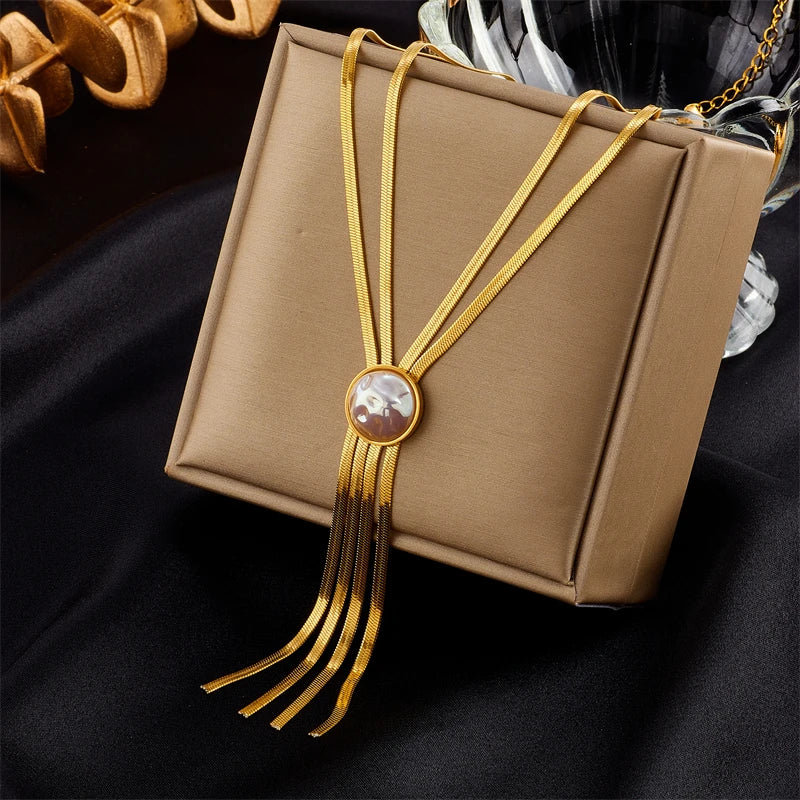 2-Layer Pearl Tassel Clavicle Necklace — 316L Stainless Steel