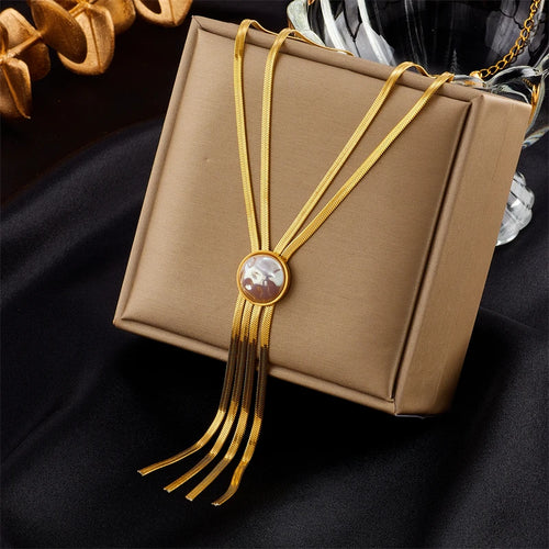 2-Layer Pearl Tassel Clavicle Necklace — 316L Stainless Steel