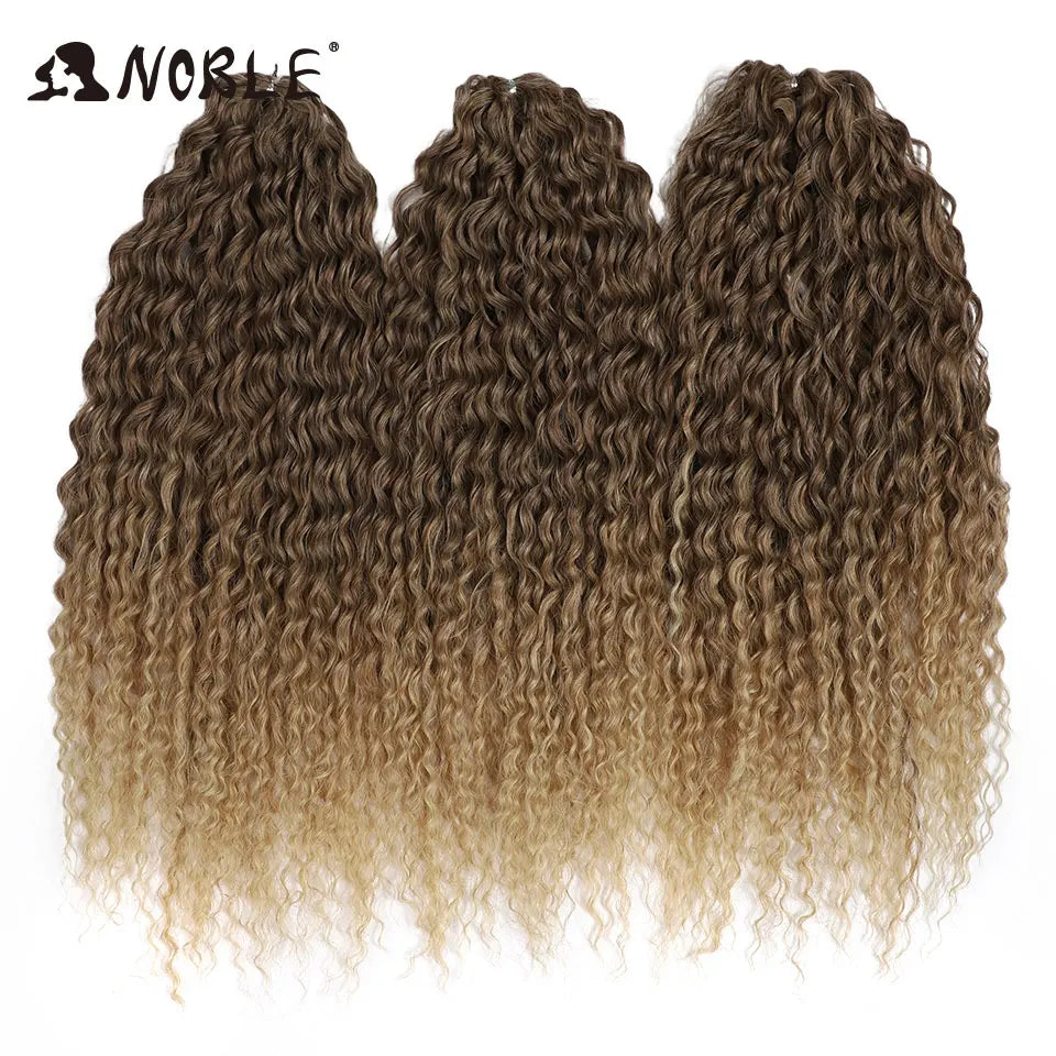 Water-wave crochet braid bundle with dark brown top and blonde-to-light brown ombre ends