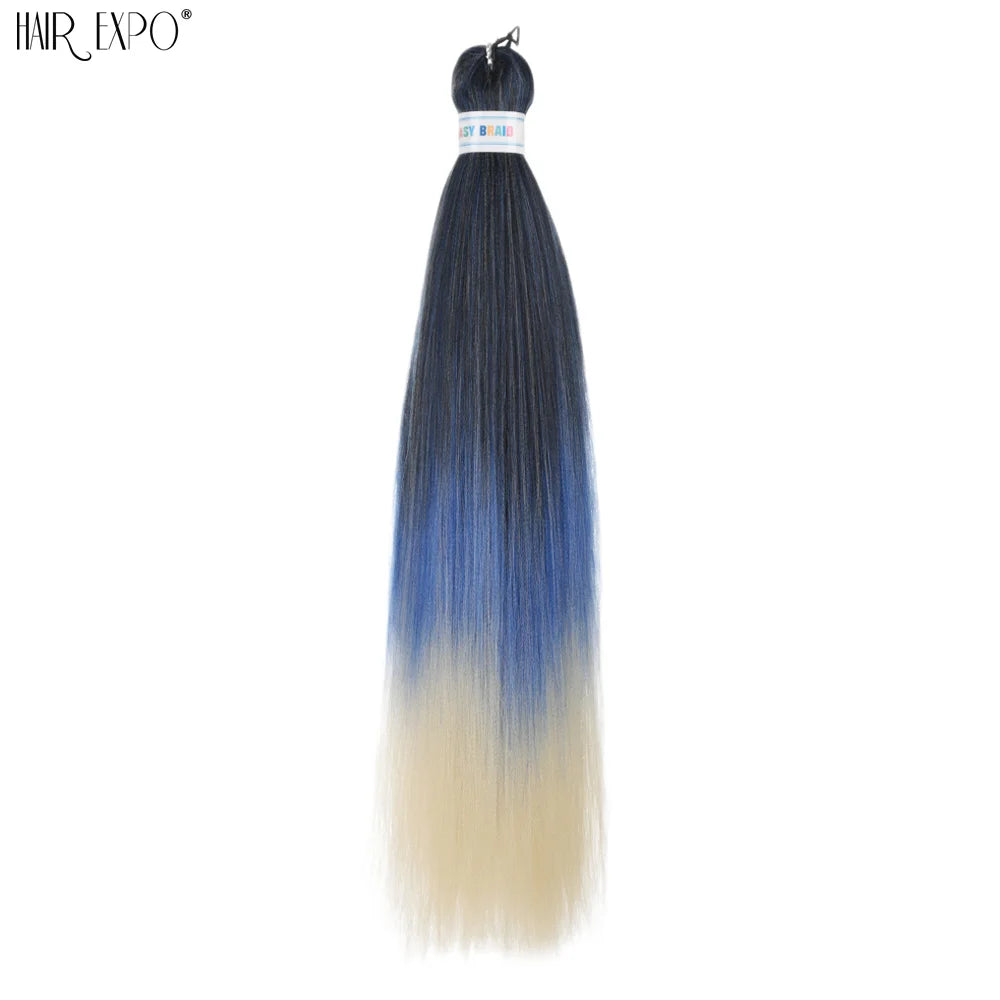 Pre-stretched braiding hair extension, dark blue to cream ombre synthetic hair bundle