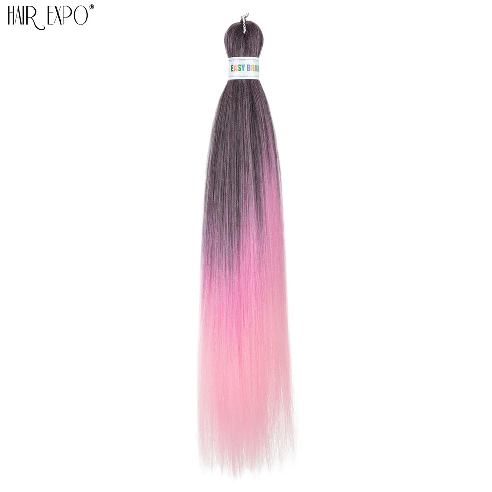 Synthetic braiding hair extension bundle, gray to pink ombre with light ends