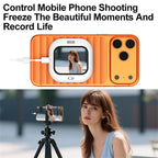 Orange magnetic selfie monitor screen with inset round frame and attached cable