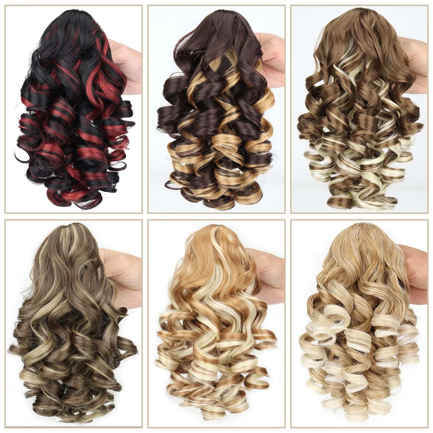 Claw clip ponytail extension color options, mixed curly hair pieces