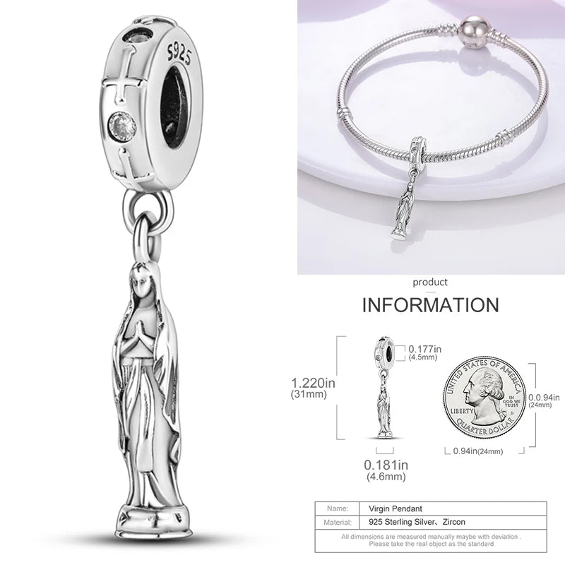 925 sterling silver religious charm bead with standing figure and small cross