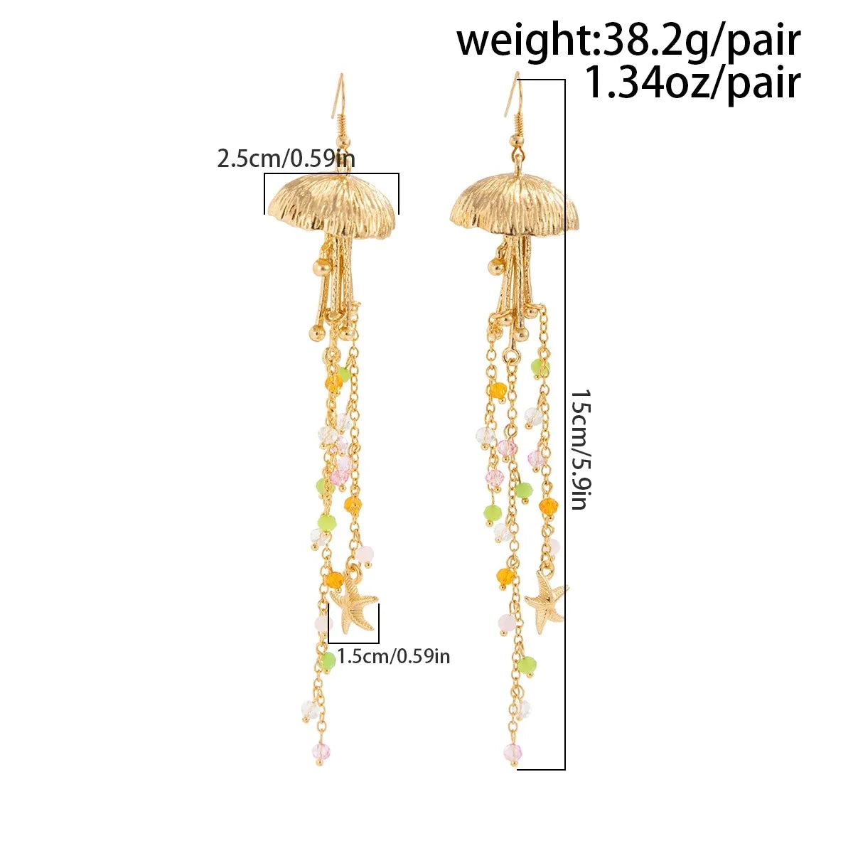 Boucles d'oreilles pendantes bohème à pompons — Étoile de mer et coquillage