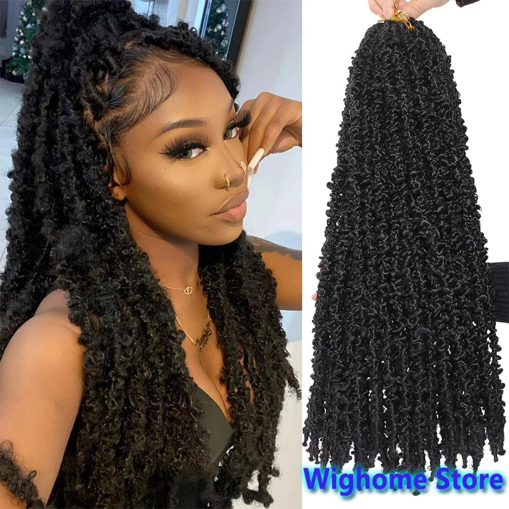 Butterfly locs crochet hair, 22-inch synthetic, long black locs