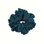 Oversized chiffon scrunchie, dark teal-blue ruffled flower shape