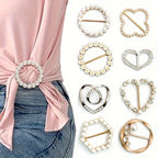 Heart-shaped scarf brooch clips with faux pearls and gold-tone pins, set of styles