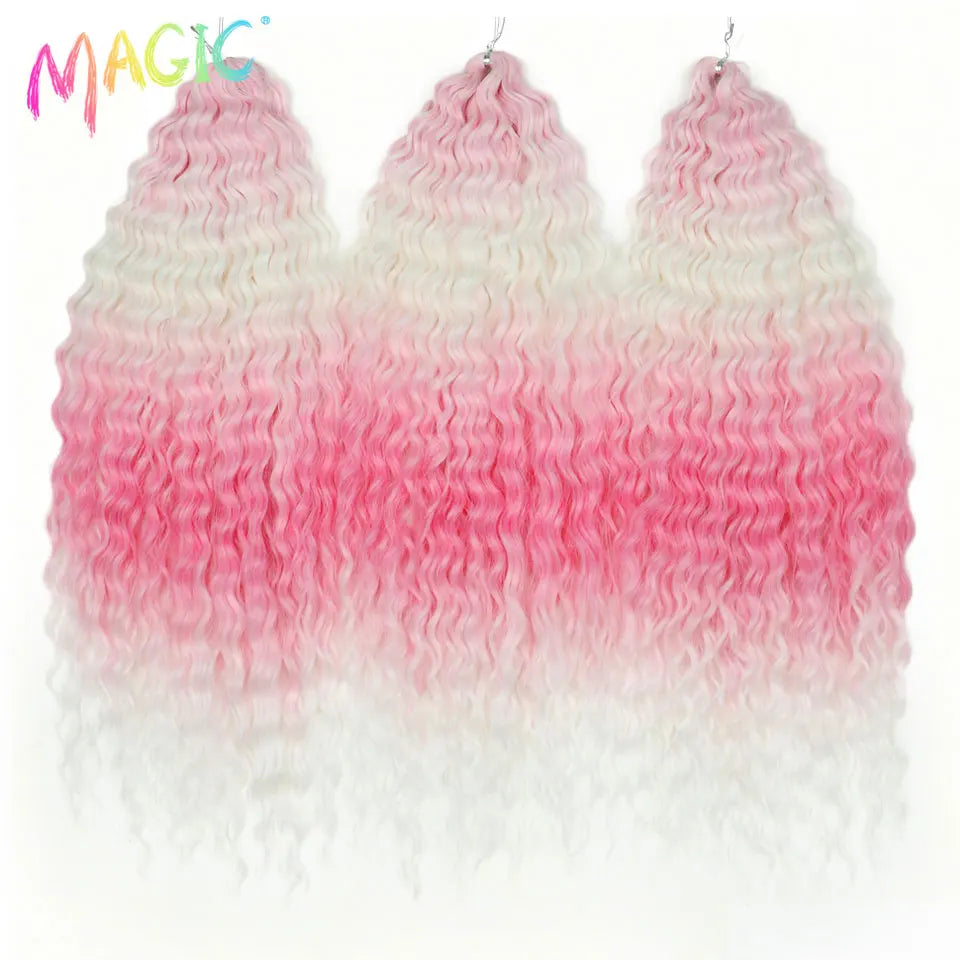 Synthetic water wave crochet braid hair, pale pink with lighter ombre wavy braids