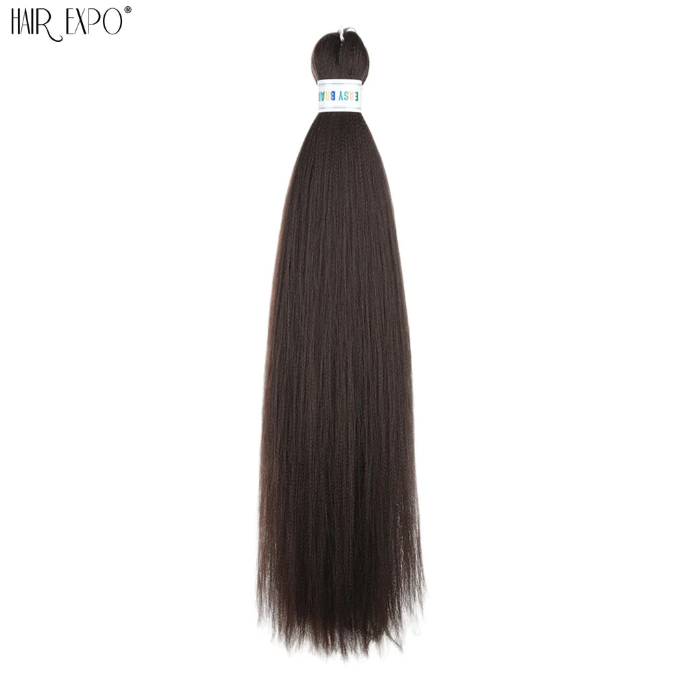 Synthetic braiding hair bundle, dark brown-to-black straight strands
