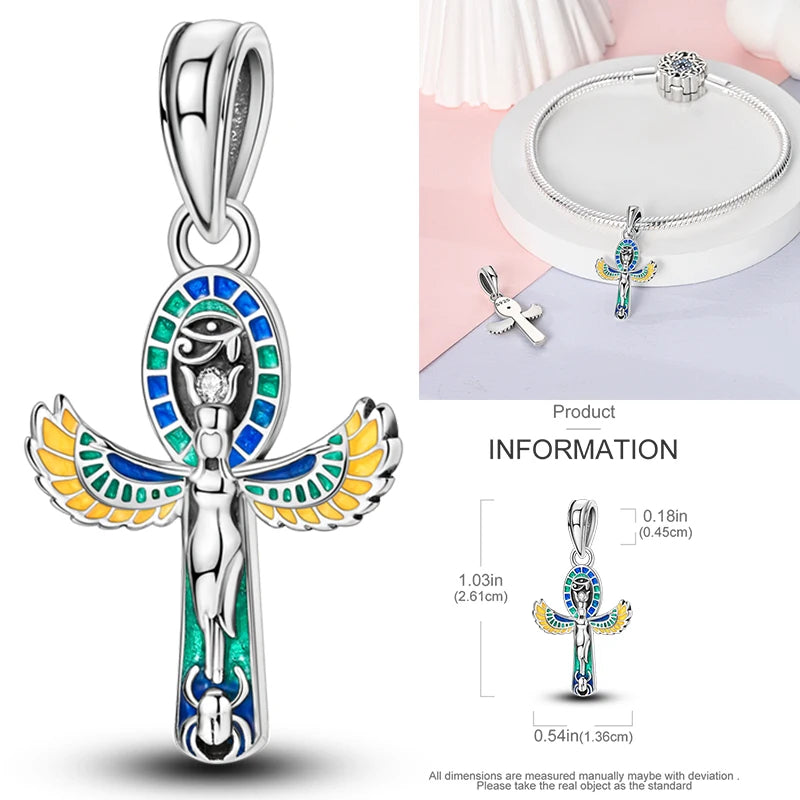 925 sterling silver angel cross charm with multicolor enamel wings