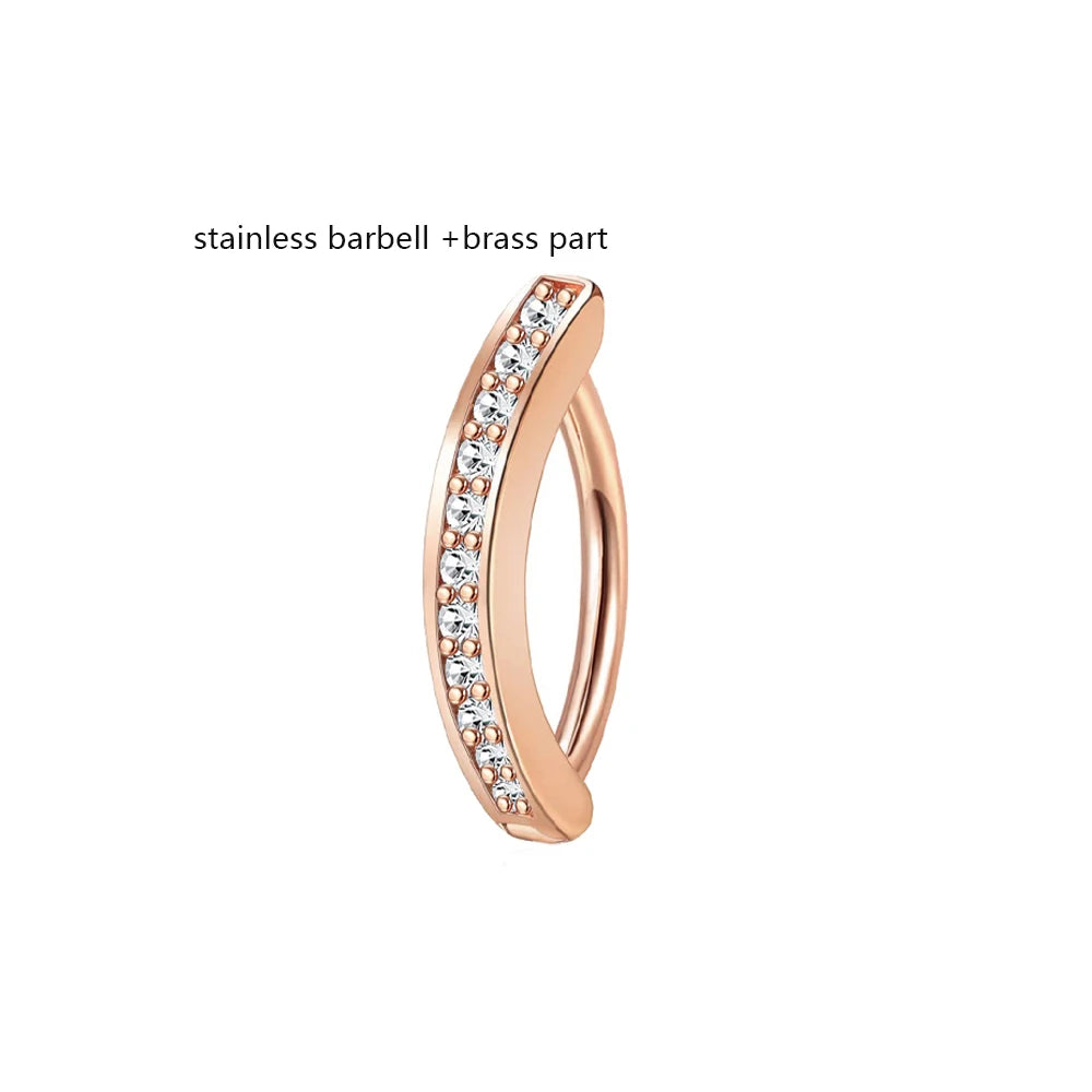 Belly button ring clicker with clear stone line in rose-gold tone hoop
