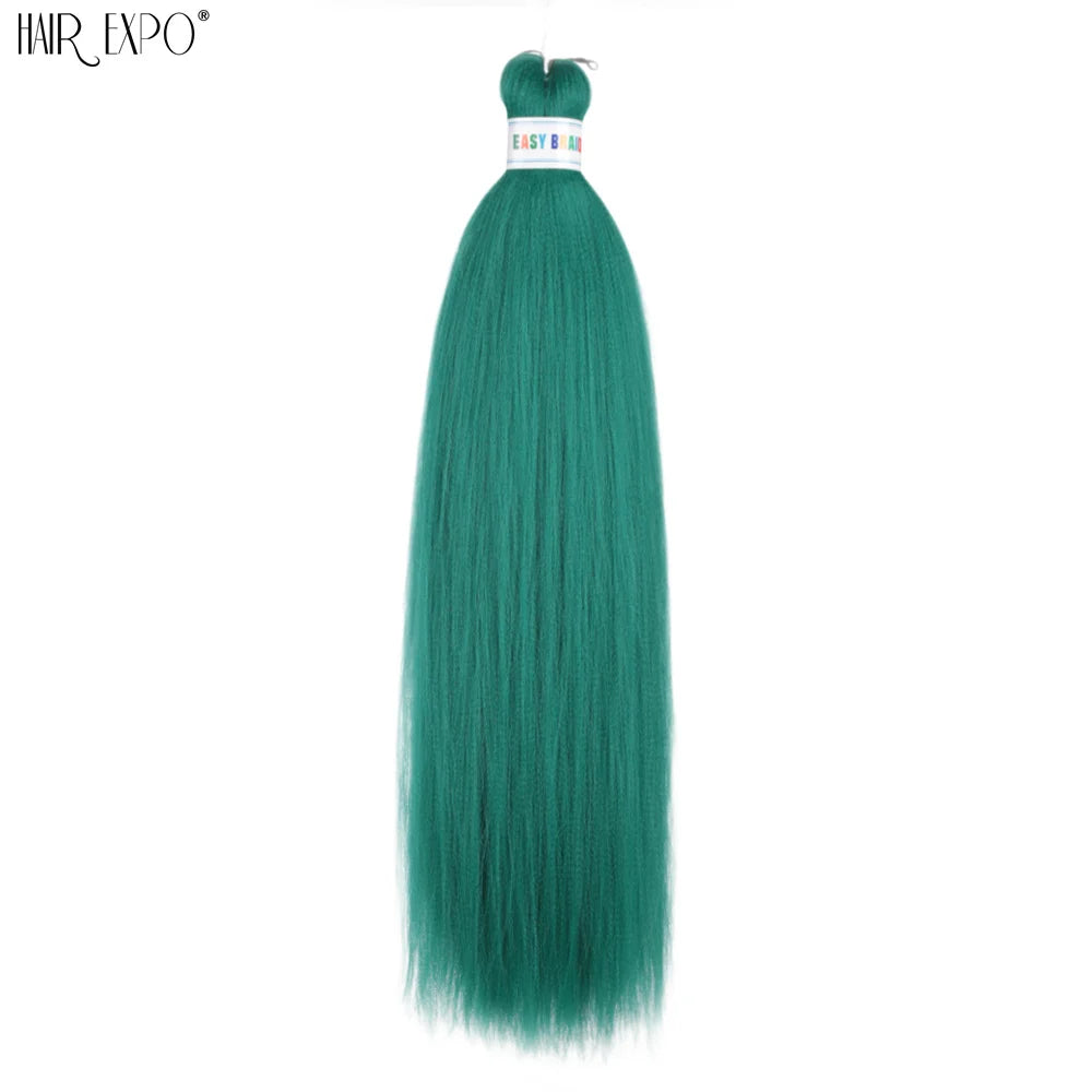 Synthetic braiding hair extension bundle, green teal to light tips ombre, looped top.