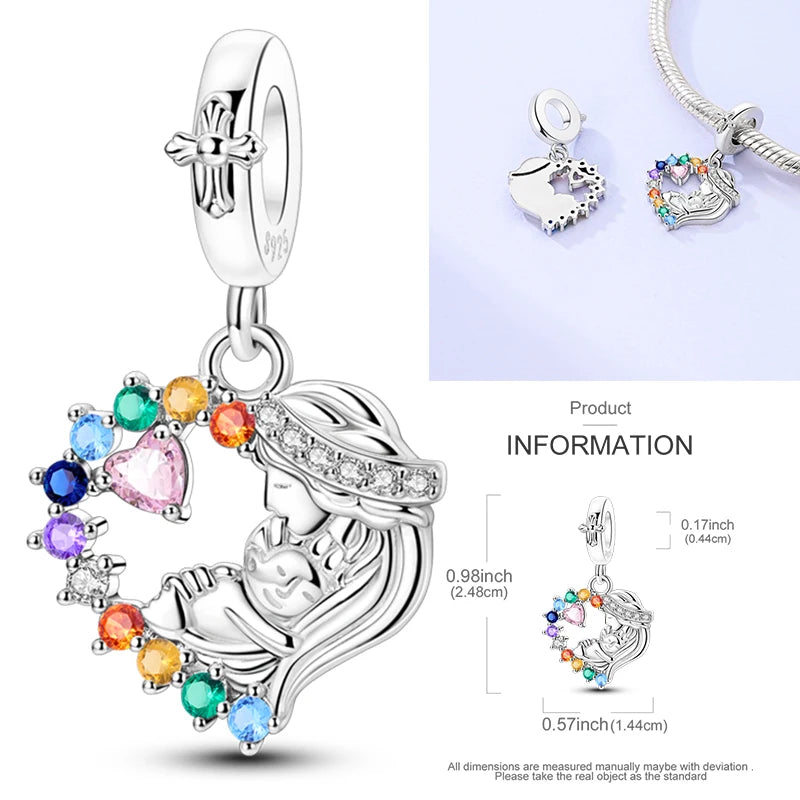 925 sterling silver charm bead with multicolor crystal cross and scalloped halo