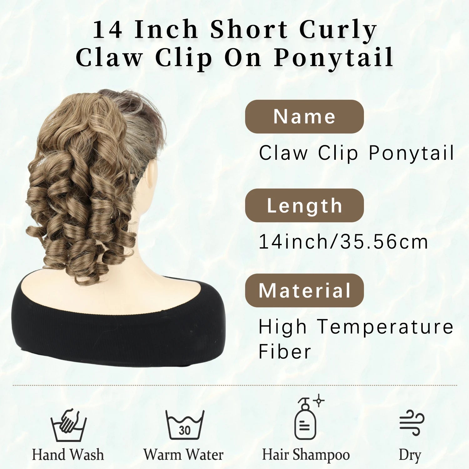 Short curly claw clip ponytail extension with synthetic wavy curls, light blonde