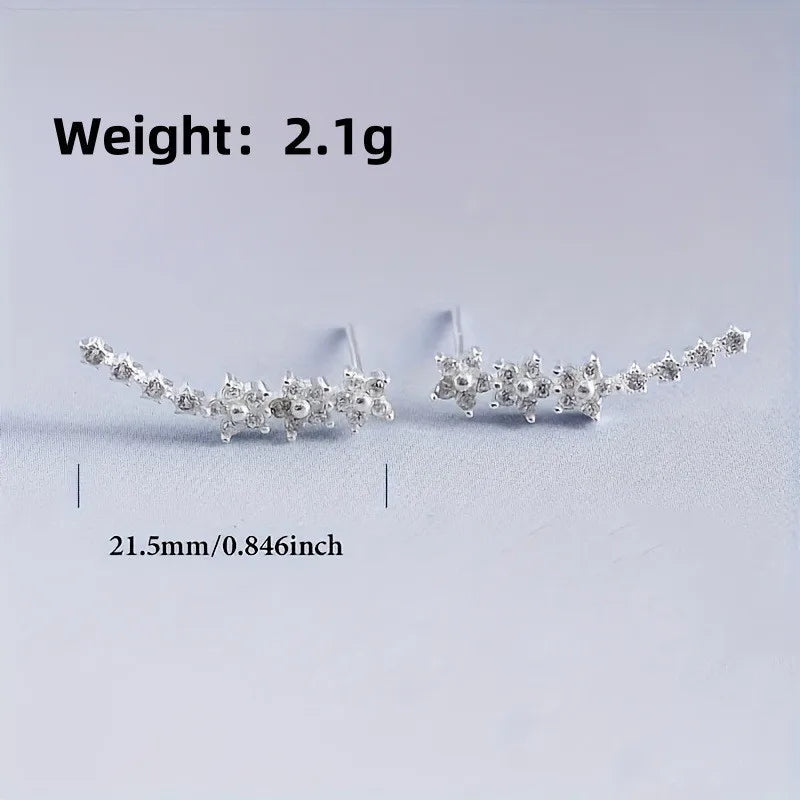 Daisy rhinestone ear climber earrings, silver tone, 21.5mm length