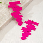 Geometric irregular stud earrings, hot pink zigzag studs with posts