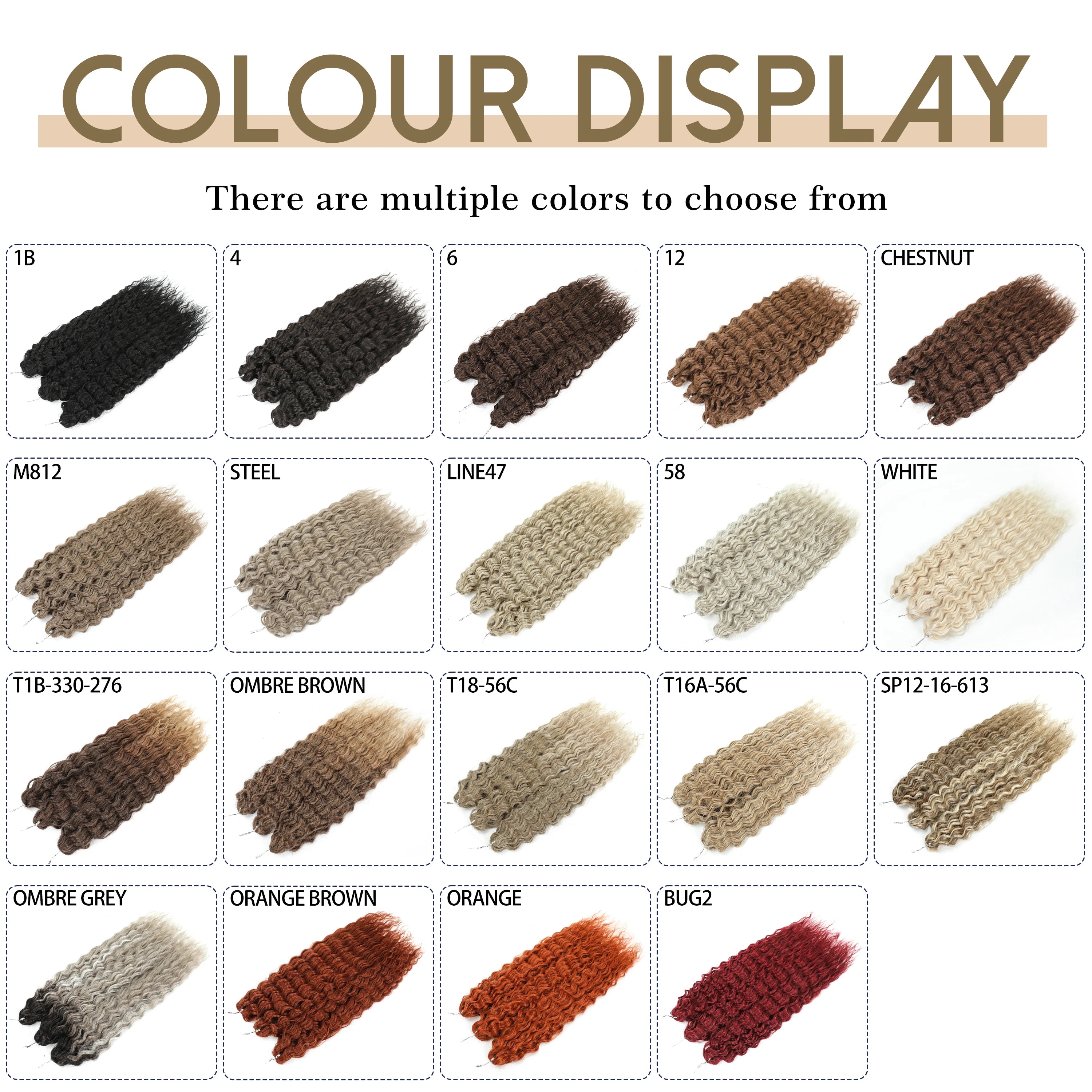 22-inch curl crochet hair extension color swatches showing multiple dark to blonde shades