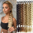 Braided ponytail extension with blonde ombre twists and elastic loop at the top