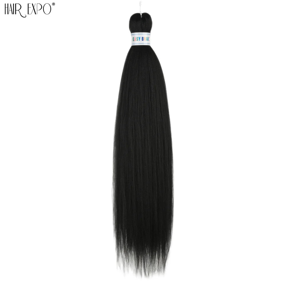 Pre-stretched braiding hair extension bundle, solid black straight strands