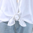 Round pearl scarf knot brooch clip with rhinestone accents