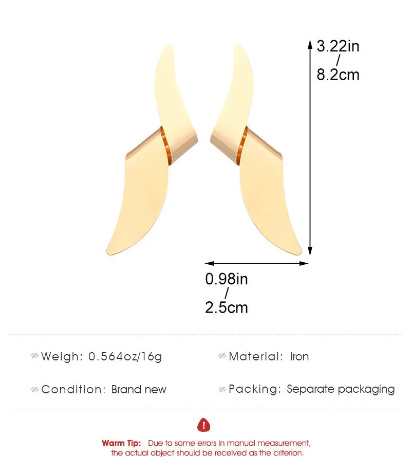 Gold-tone asymmetrical V-shaped drop earrings with smooth satin finish