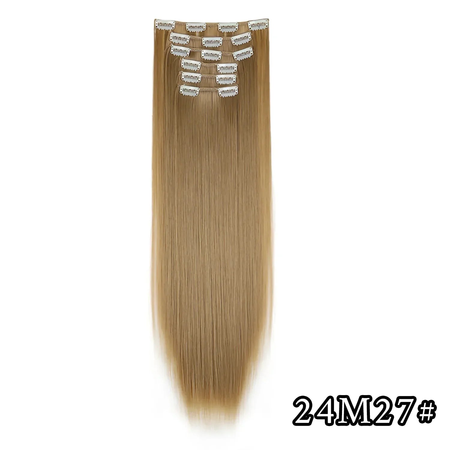 Straight synthetic hair extension, light golden blonde with light clip-in combs