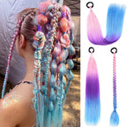 Ombre synthetic braid ponytail hair tinsel strands in pastel rainbow tones with loop top