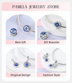 925 sterling silver evil eye charm beads on silver bracelet for DIY jewelry